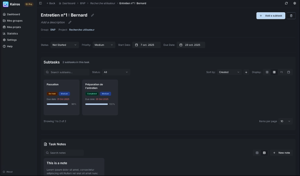 Kairos Kanban board interface
