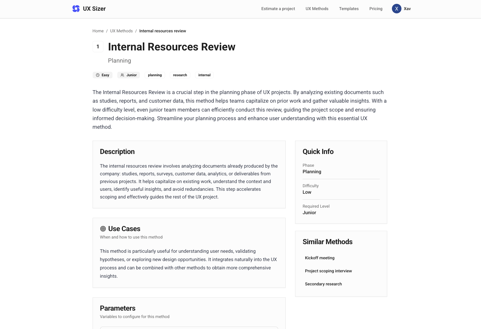 UXSIZER — method categories