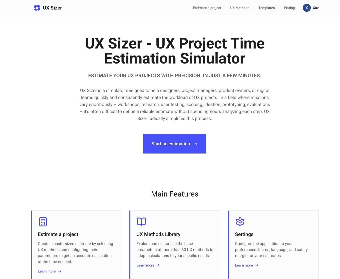 UXSIZER — estimation interface